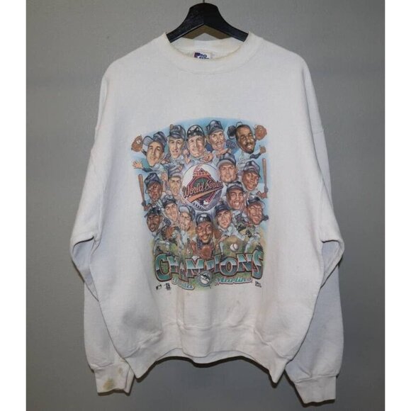 Vtg 1997 Florida Marlins Miami Champions Cartoon Sweatshirt Pro Player USA XL